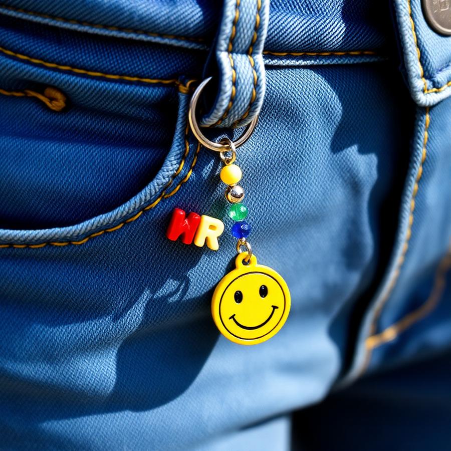 Porte-clés perlé accroché à un jean