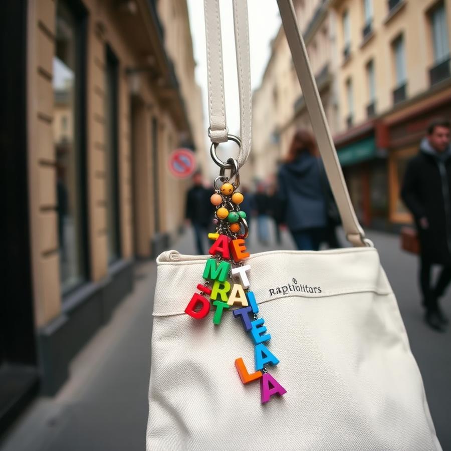 Porte-clés Maison 90 sur un sac en toile